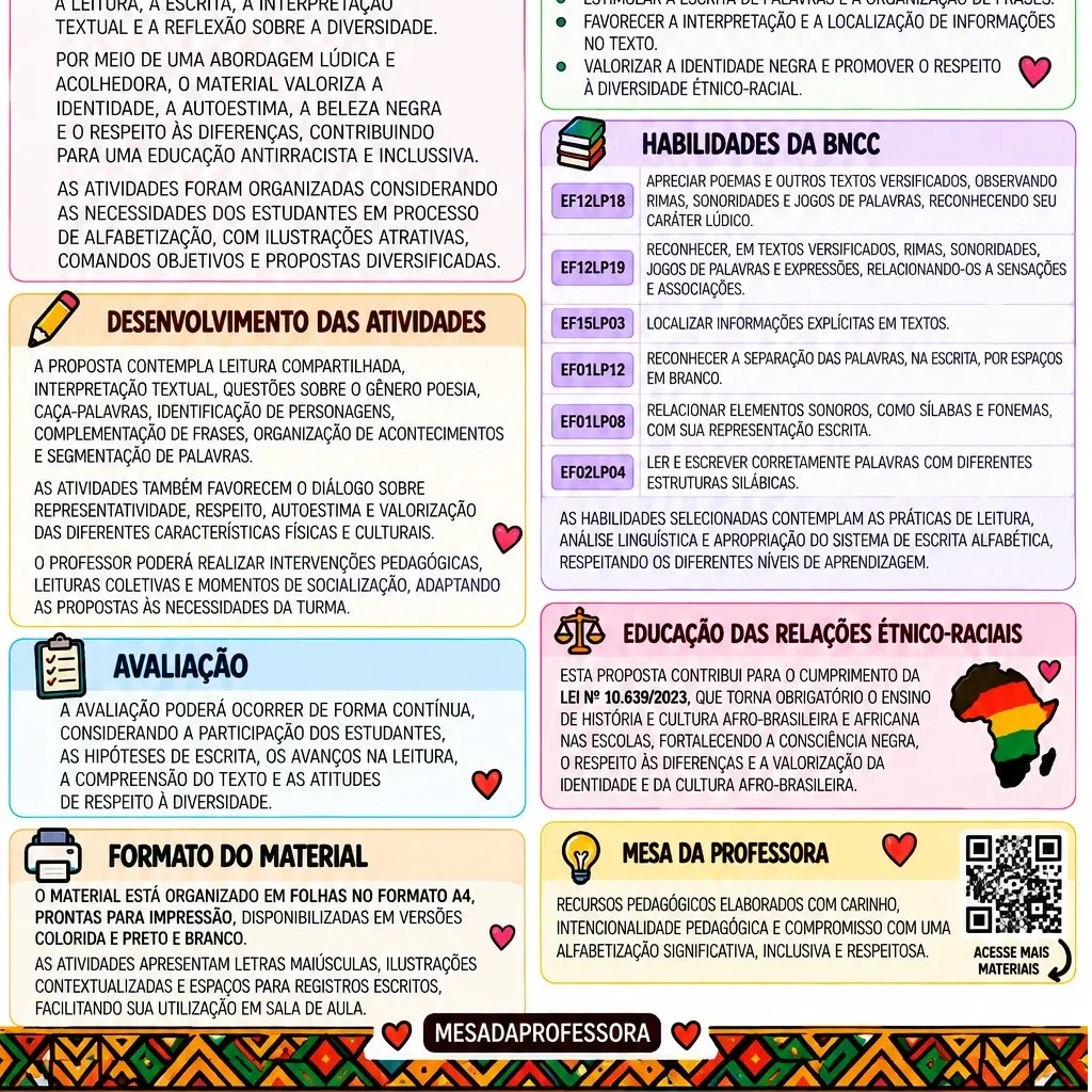 “A PRINCESA DA PELE PRETA” - CONSCIÊNCIA NEGRA — amostra 5: PROMOVE ALFABETIZAÇÃO E LETRAMENTO POR MEIO DA POESIA,…