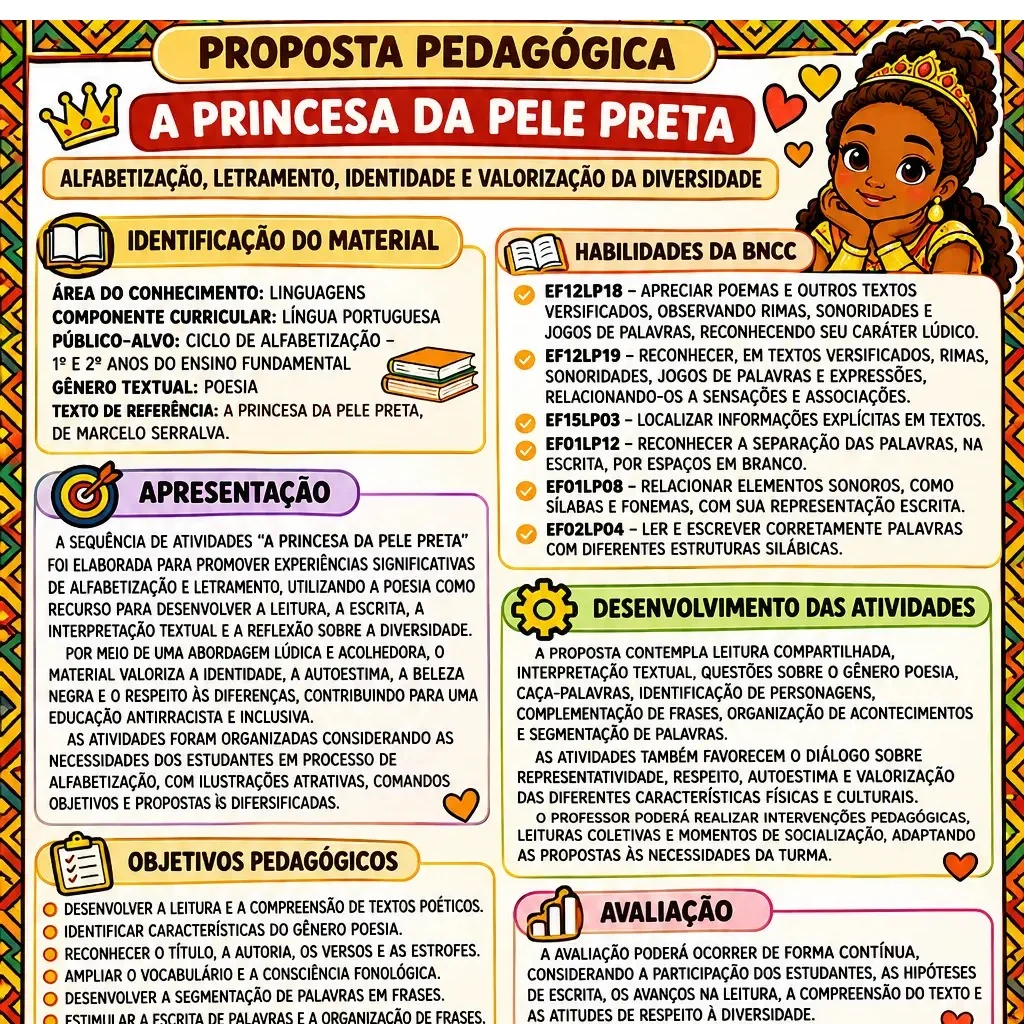 “A PRINCESA DA PELE PRETA” - CONSCIÊNCIA NEGRA — amostra 6: PROMOVE ALFABETIZAÇÃO E LETRAMENTO POR MEIO DA POESIA,…