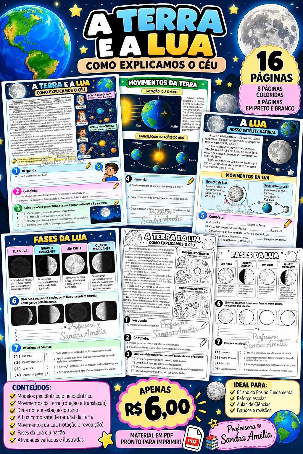 A Terra e a Lua – Atividades para Imprimir — Ciências para Fundamental II (6º–9º): A Terra e a Lua – Como explicamos o céu…