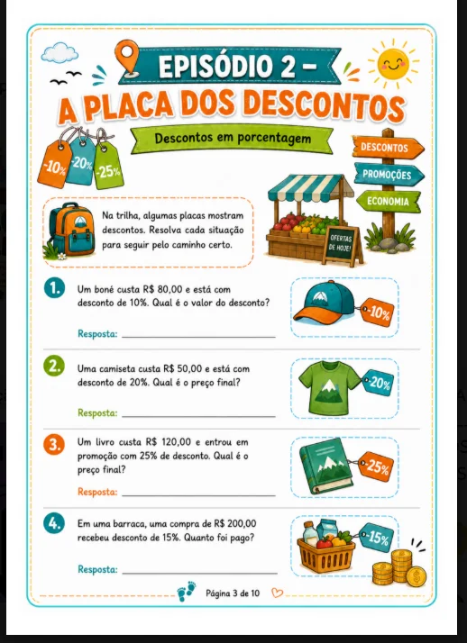 A Trilha da Porcentagem – Desafios Matemáticos — amostra 7: A Trilha da Porcentagem – Desafios Matemáticos reúne atividades…