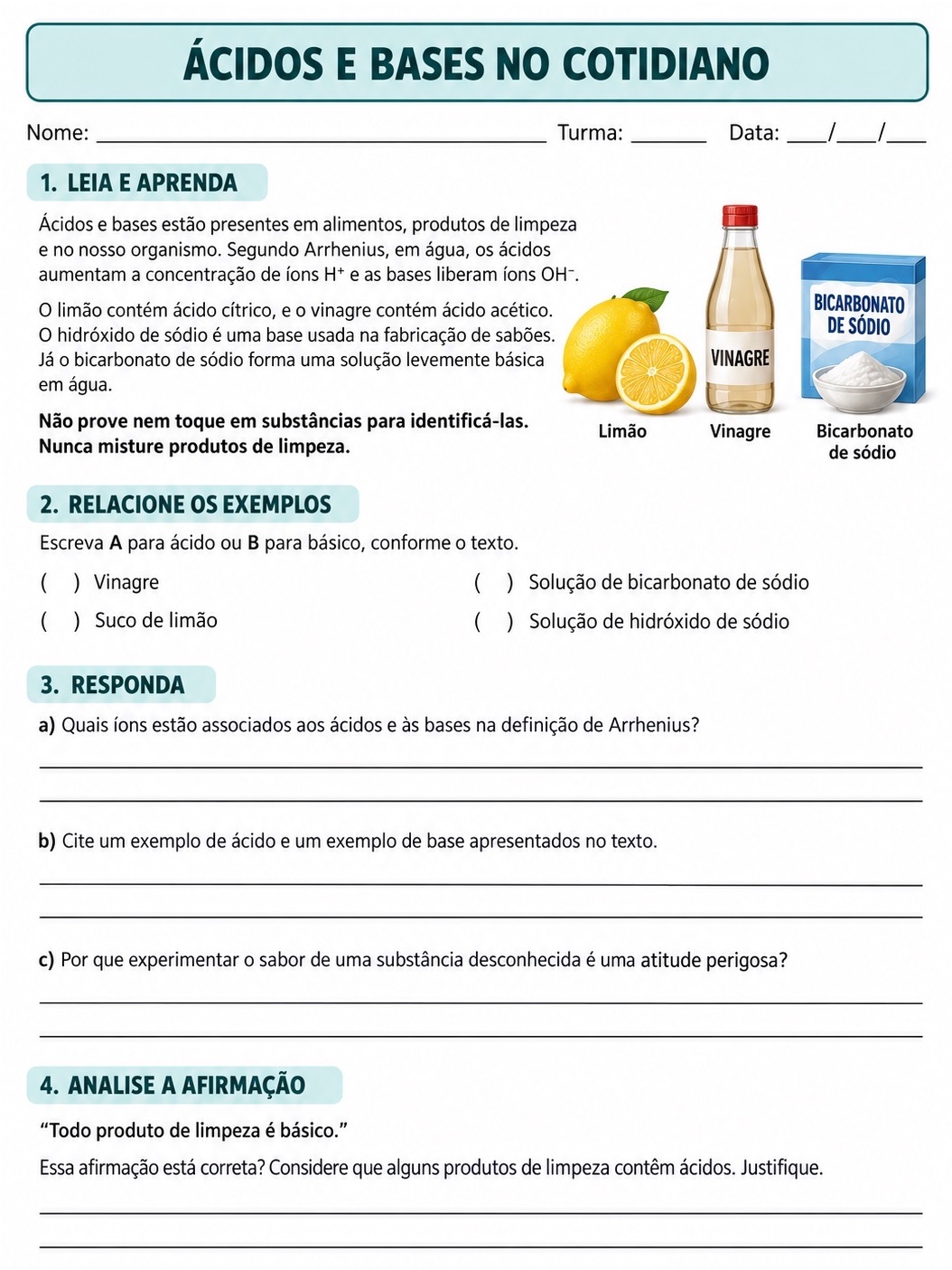 Ácidos e Bases: Atividades de Química para Ensino Médio em PDF — amostra 1: Atividades de Química sobre ácidos e bases,…