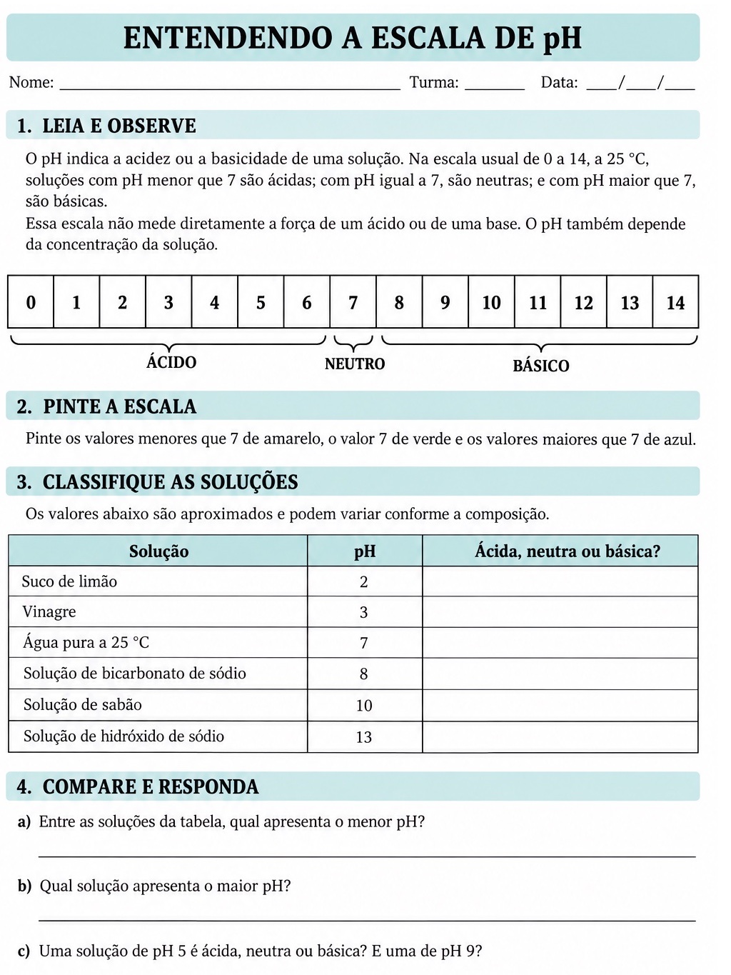 Ácidos e Bases: Atividades de Química para Ensino Médio em PDF — amostra 2: Atividades de Química sobre ácidos e bases,…