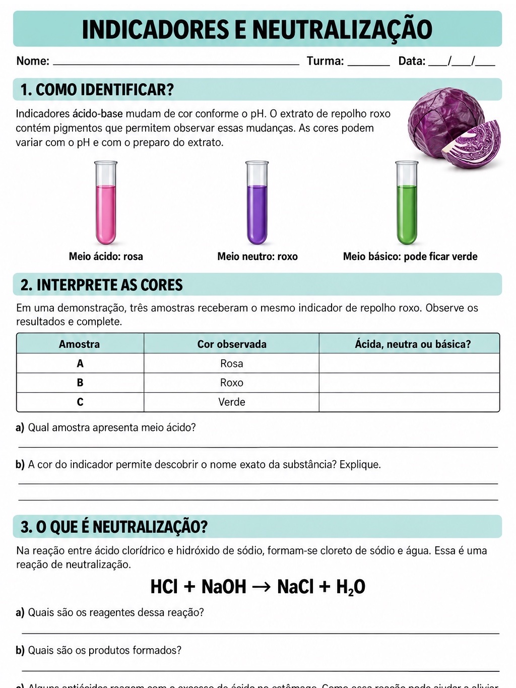 Ácidos e Bases: Atividades de Química para Ensino Médio em PDF — amostra 3: Atividades de Química sobre ácidos e bases,…