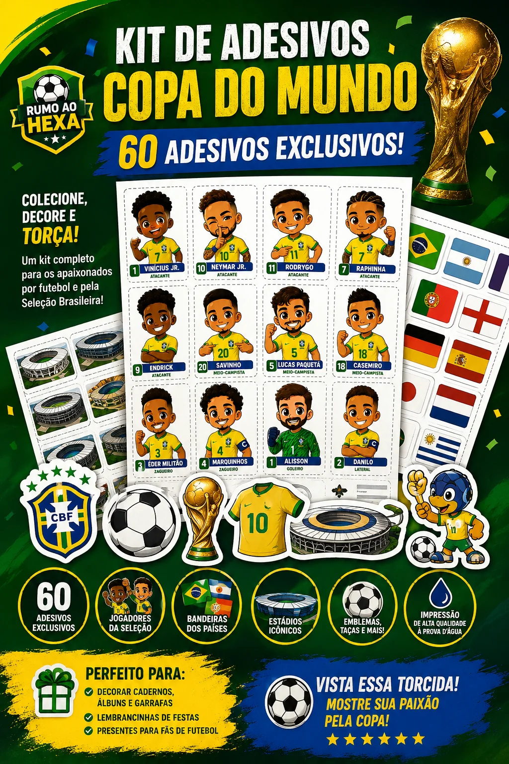 Adesivos Copa do Mundo – 60 Adesivos Exclusivos! 🏆 — amostra 1: ⚽ Kit de Adesivos Copa do Mundo – 60 Adesivos Exclusivos