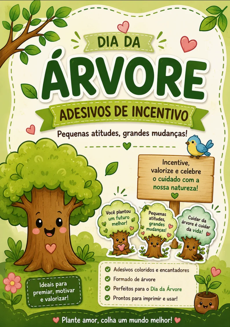 Adesivos de Incentivo Dia da Árvore – Educação Infantil — amostra 3: 📥 Material em PDF pronto para imprimir e usar.
