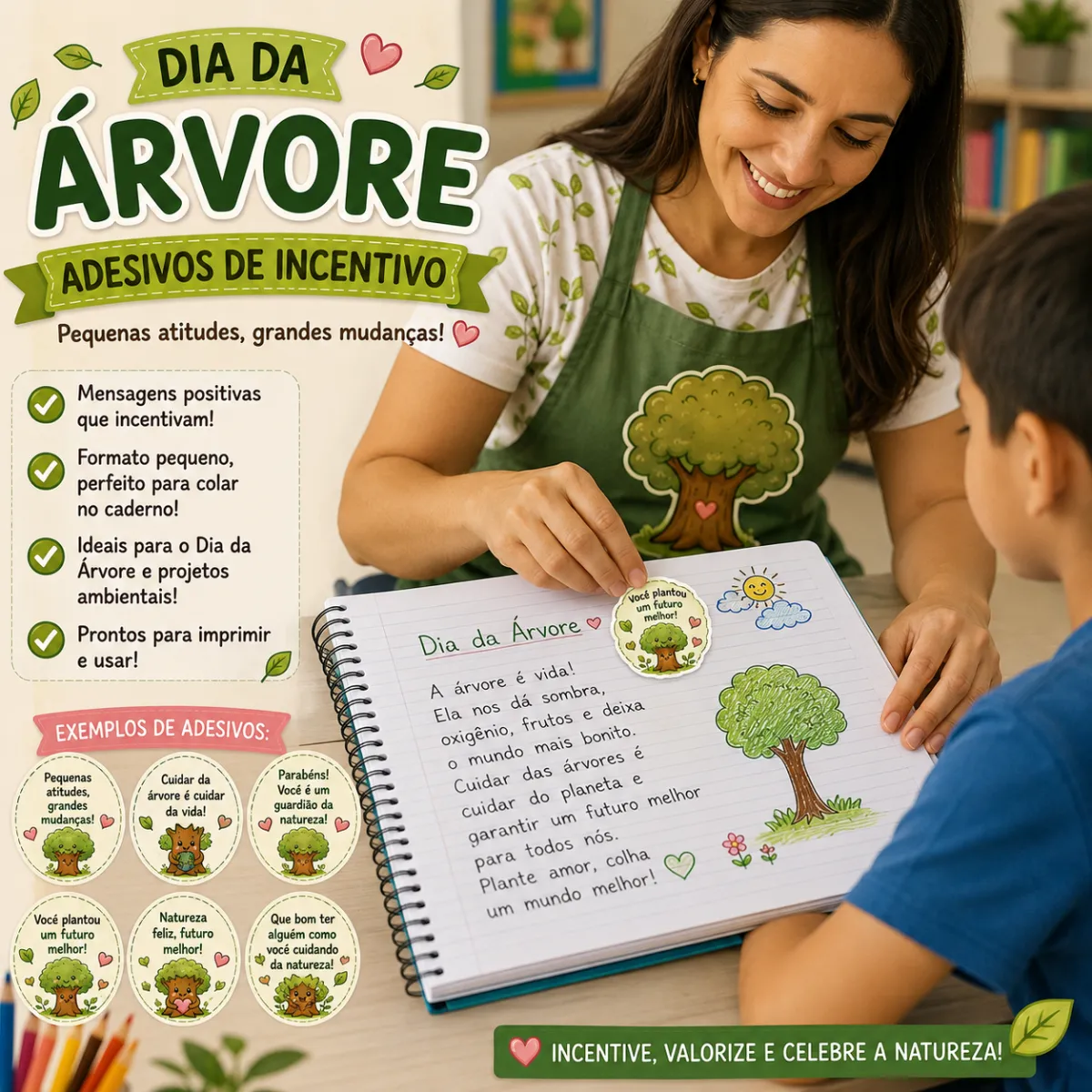 Adesivos Dia da Árvore em PDF | Incentivo e Motivação — Atividades para Educação Infantil: Adesivos de incentivo do Dia da…