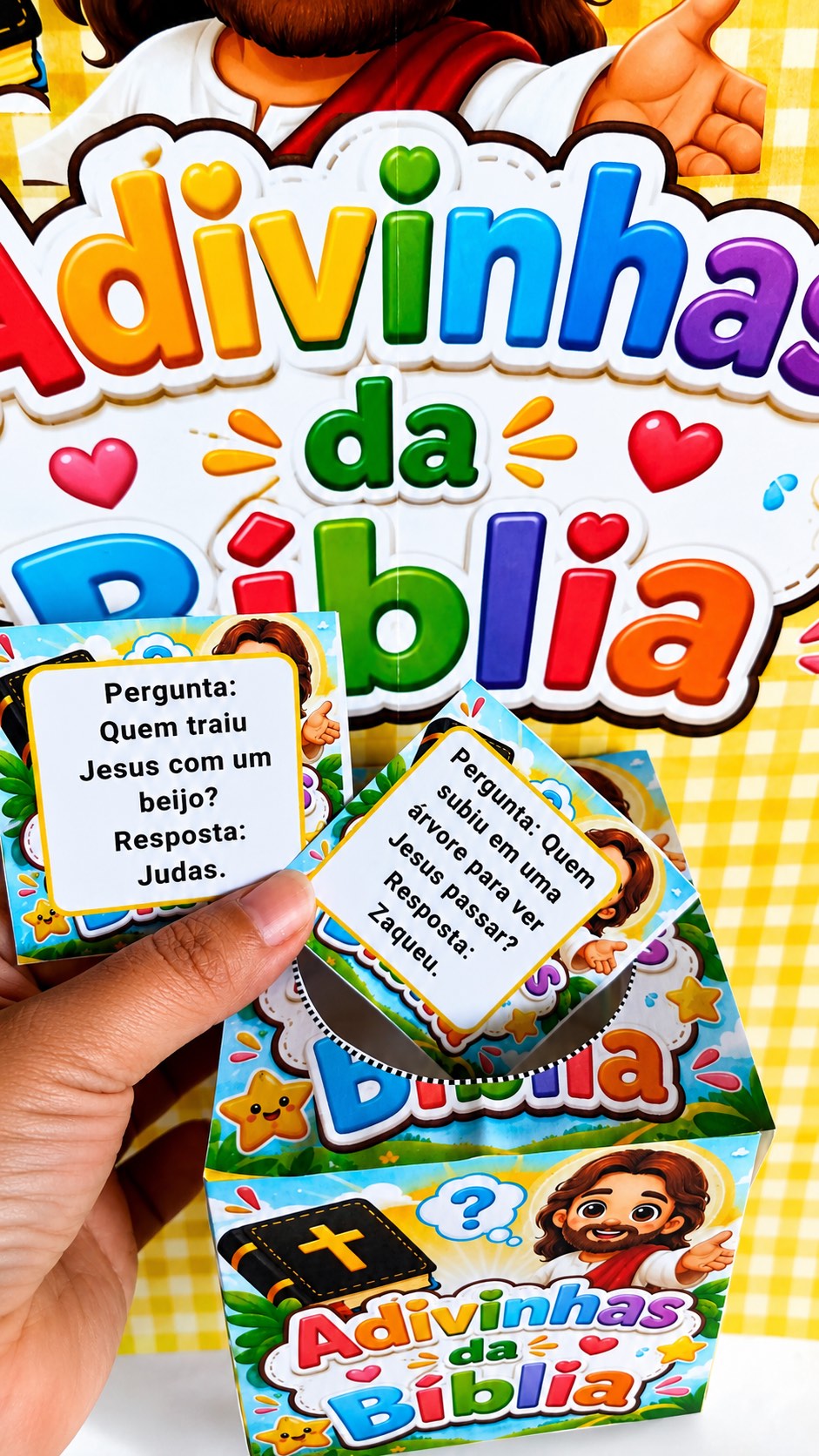 Adivinhas da Bíblia – Painel, Caixinha e 15 Fichas para Escola Bíblica — amostra 3: Um recurso interativo com adivinhas…