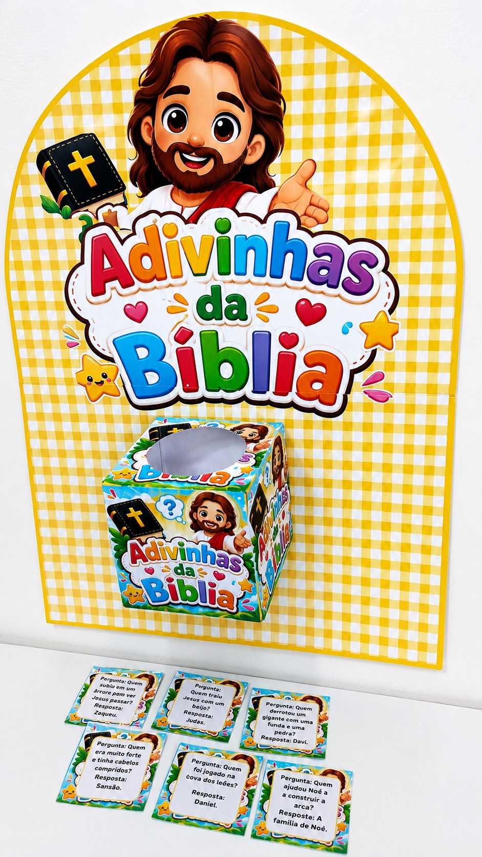Adivinhas da Bíblia – Painel, Caixinha e 15 Fichas para Escola Bíblica — amostra 4: Um recurso interativo com adivinhas…