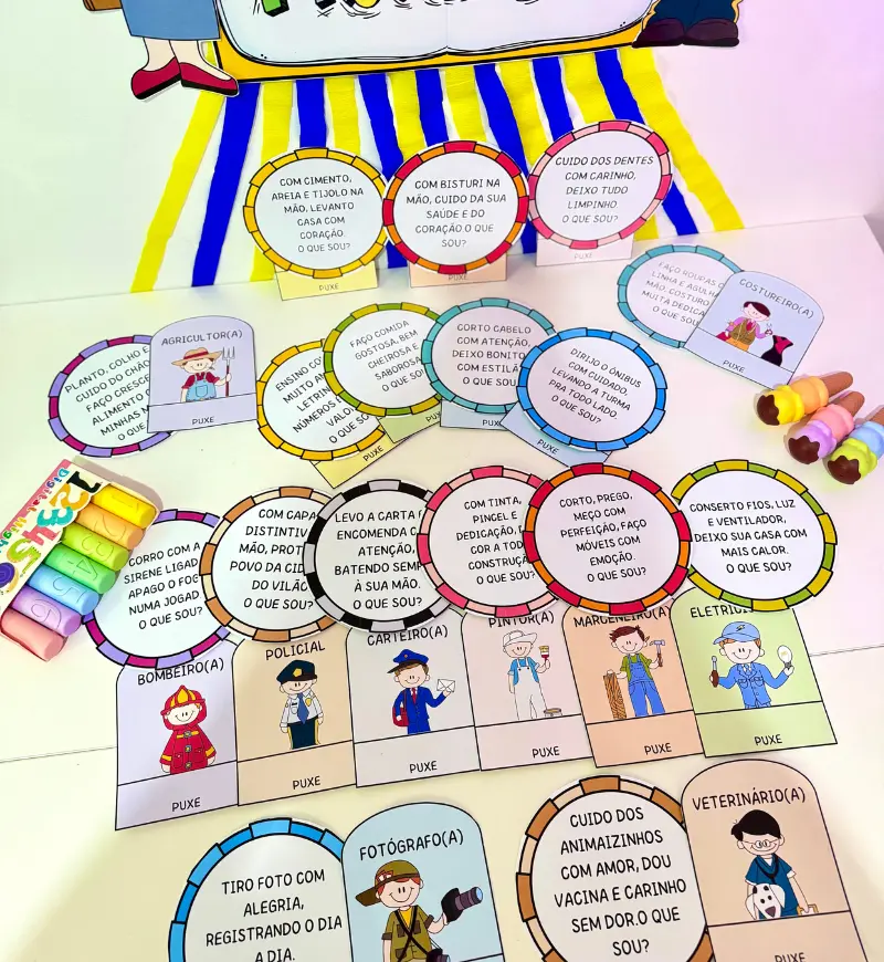 Adivinhas das Profissões: PDF com 17 Fichas Interativas — amostra 1: Adivinhas das Profissões para explorar o tema brincando