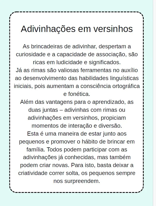 ADIVINHAS POÉTICAS –ATIVIDADE LÚDICA DE POESIAS - ENSINO FUNDAMENTAL — amostra 1: Com as Adivinhas Poéticas , as crianças…