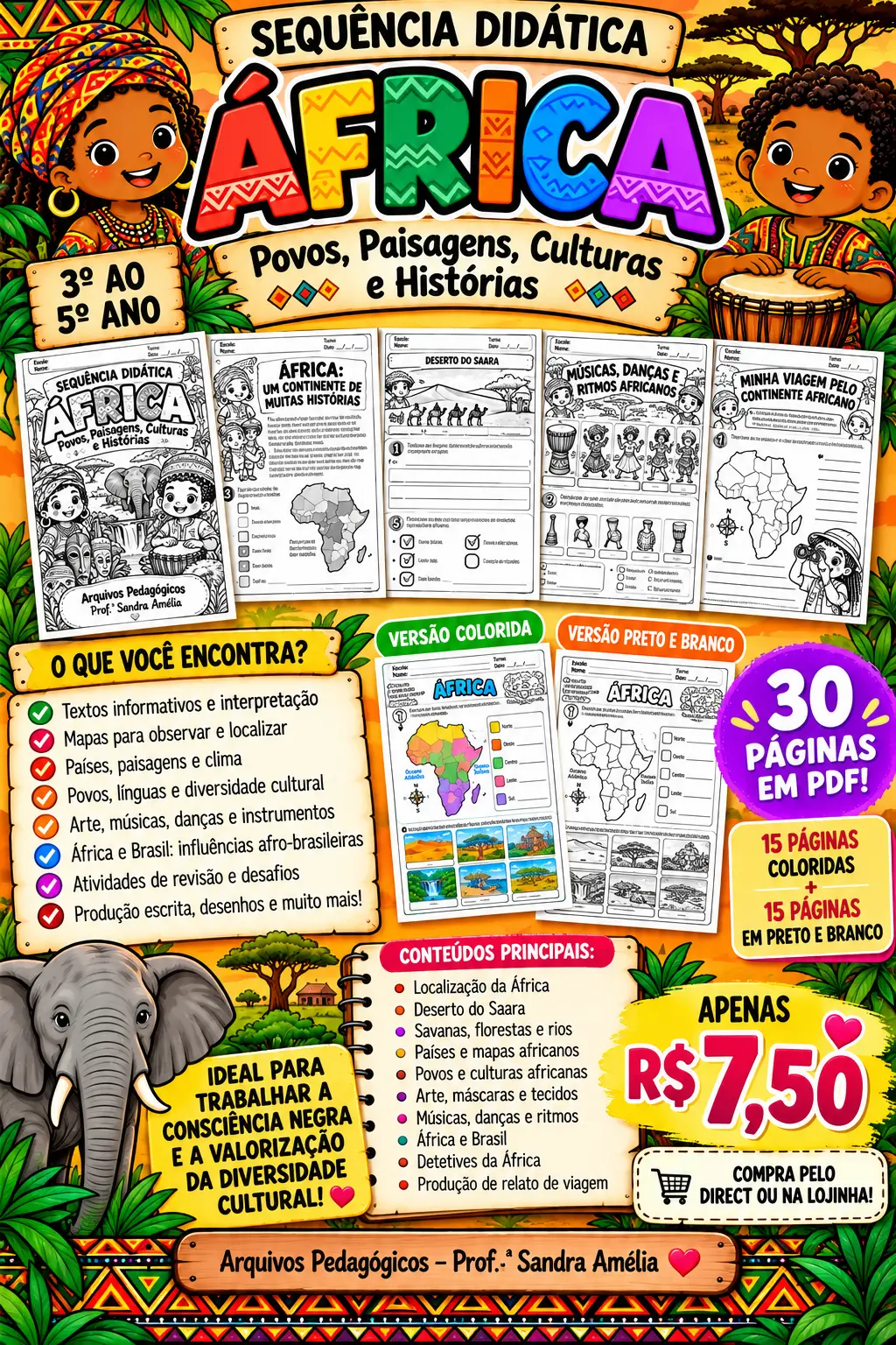 🌍✨ ÁFRICA: POVOS, PAISAGENS, CULTURAS E HISTÓRIAS ✨🌍 — História para 5º ano: 📚 SEQUÊNCIA DIDÁTICA COMPLETA – 3º AO 5º…