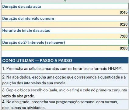 Agenda semanal de aulas: orientações para organizar horários — amostra 3: Como usar em sala