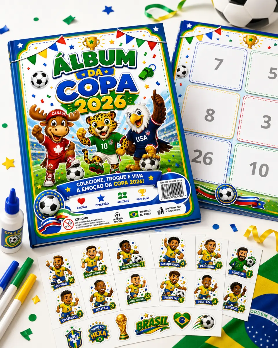 Álbum de Figurinhas da Copa do Mundo 2026 — amostra 1: Álbum de Figurinhas voltado para a Educação Infantil com os…