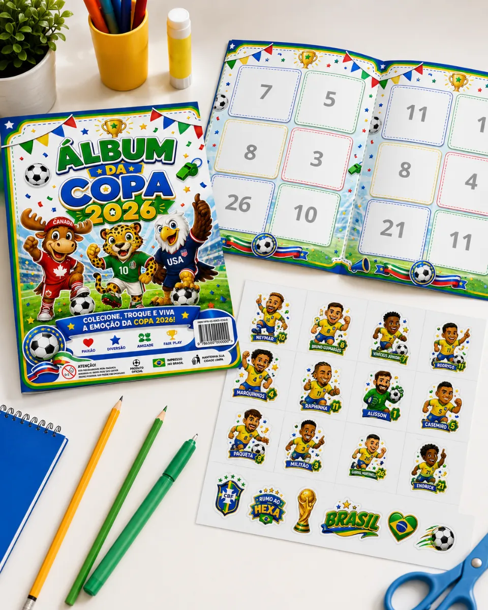 Álbum de Figurinhas da Copa do Mundo 2026 — amostra 3: Álbum de Figurinhas voltado para a Educação Infantil com os…