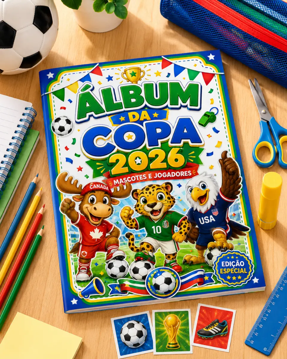 Álbum de Figurinhas da Copa do Mundo 2026 — amostra 4: Álbum de Figurinhas voltado para a Educação Infantil com os…
