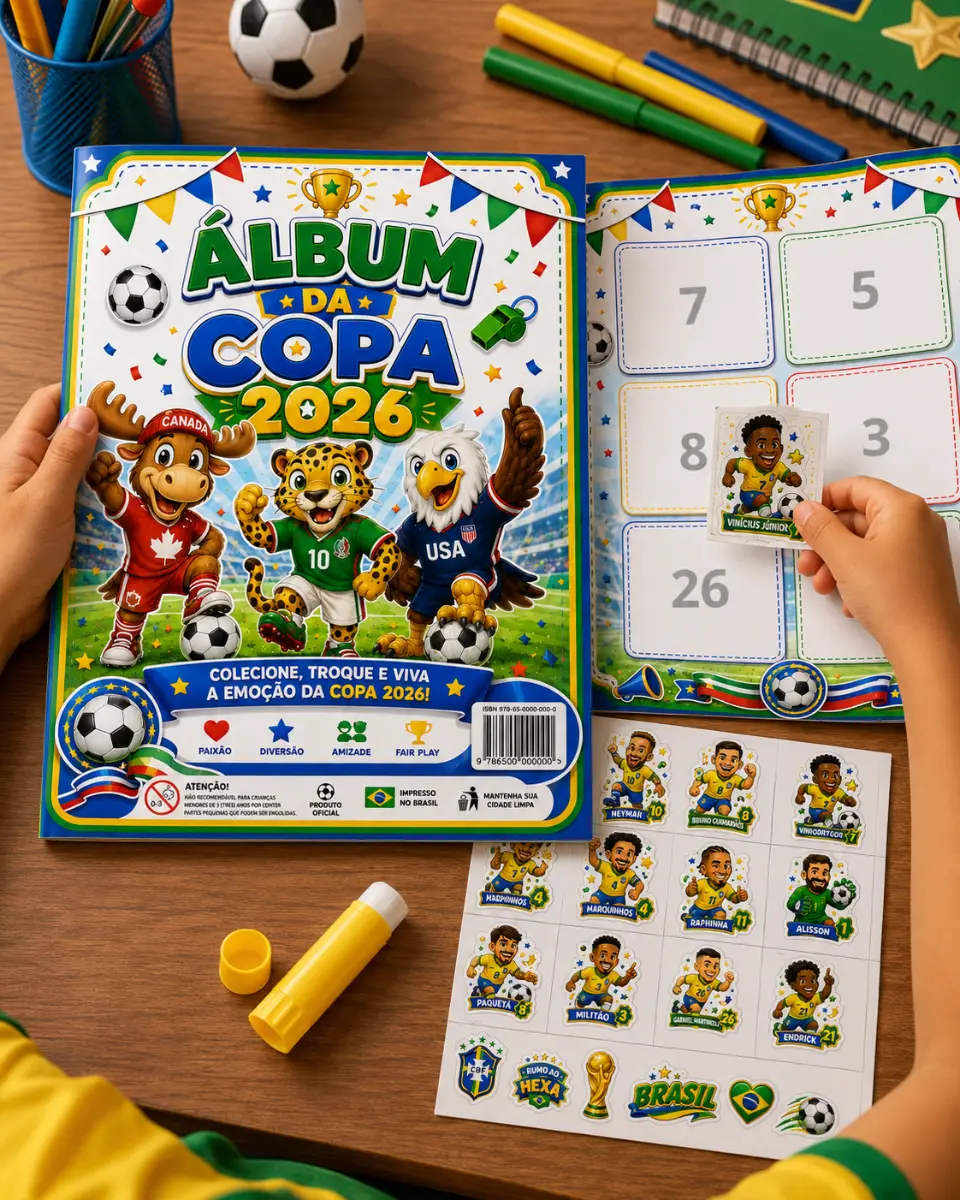 Álbum de Figurinhas da Copa do Mundo 2026 — amostra 5: Álbum de Figurinhas voltado para a Educação Infantil com os…