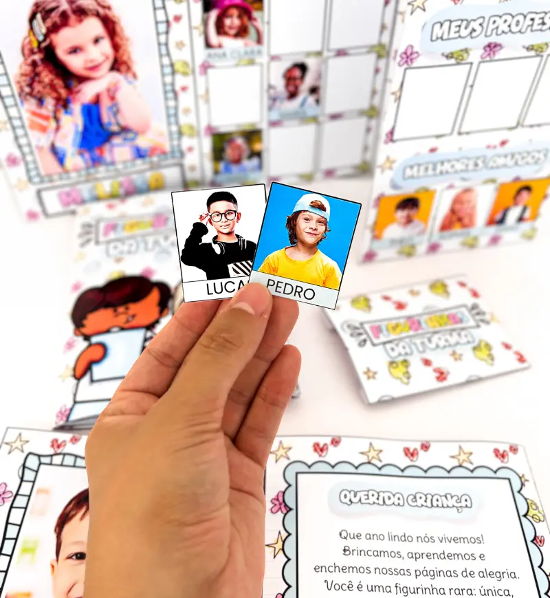 Álbum de Figurinhas da Turma Editável para o Fim de Ano — amostra 2: O que vem no material