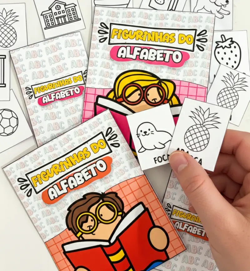 Álbum de Figurinhas do Alfabeto para Imprimir e Colorir — amostra 5: Explore letras, sons e palavras com um álbum de…