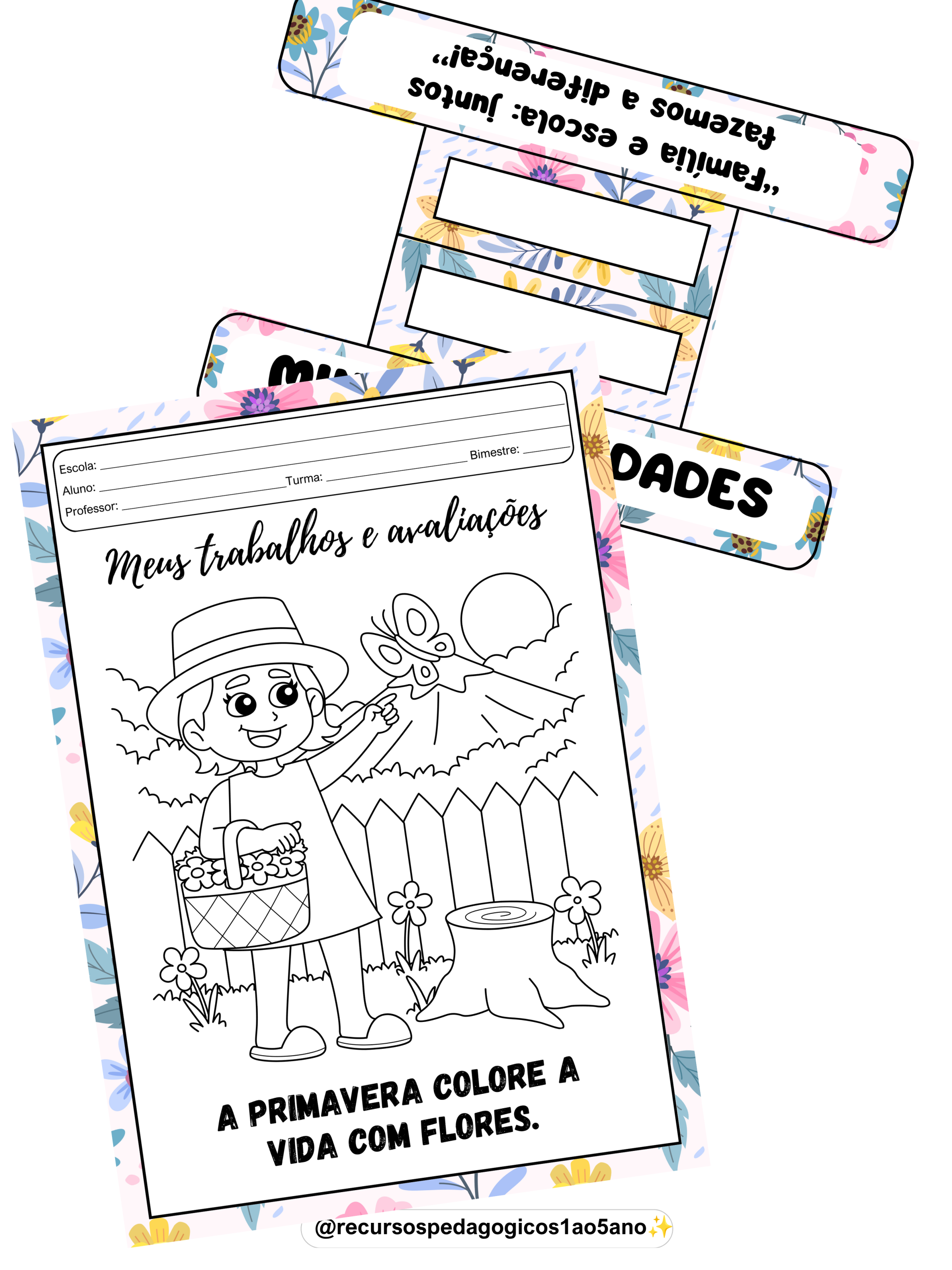 Alças e capas para avaliações – Tema primavera – PDF para Imprimir | Anos Iniciais — amostra 5: Alças e capas para…