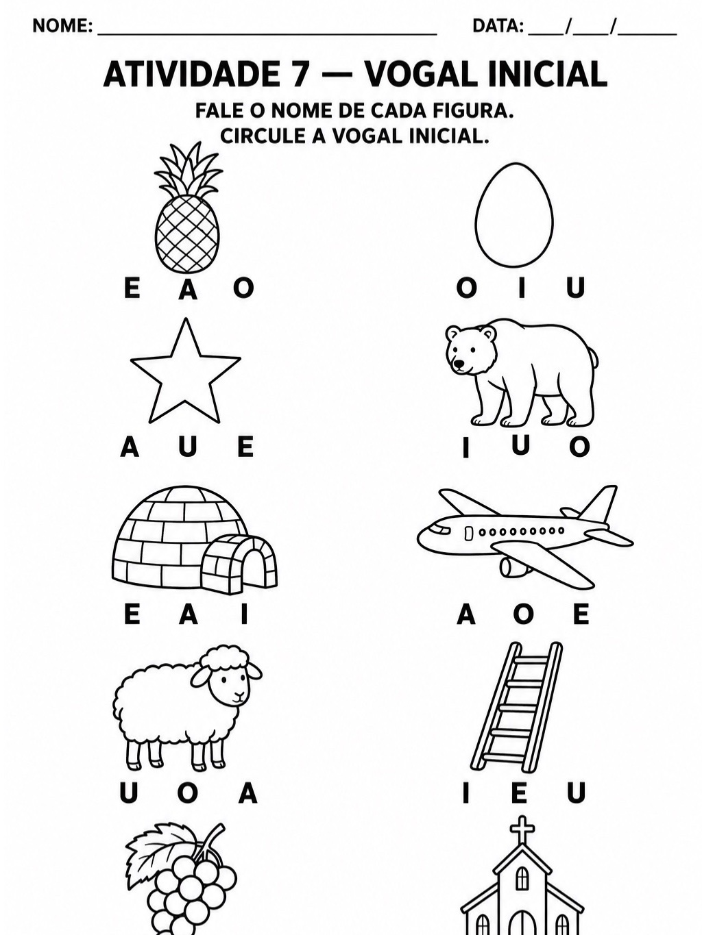 Alfabetização 1º Ano: Vogais e Letras Iniciais — Kit 3 — amostra 4: 10 atividades de alfabetização com vogais, letras…