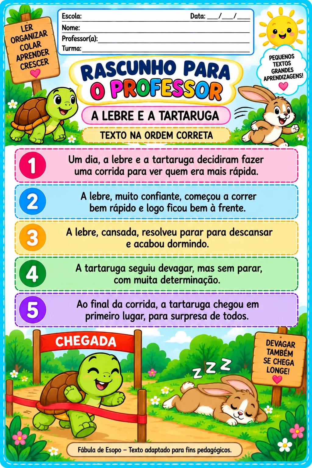 Alfabetização + 5 atividades + leitura + sequência textual + imprimir — amostra 4: Textos Fatiados para Alfabetização – 5…