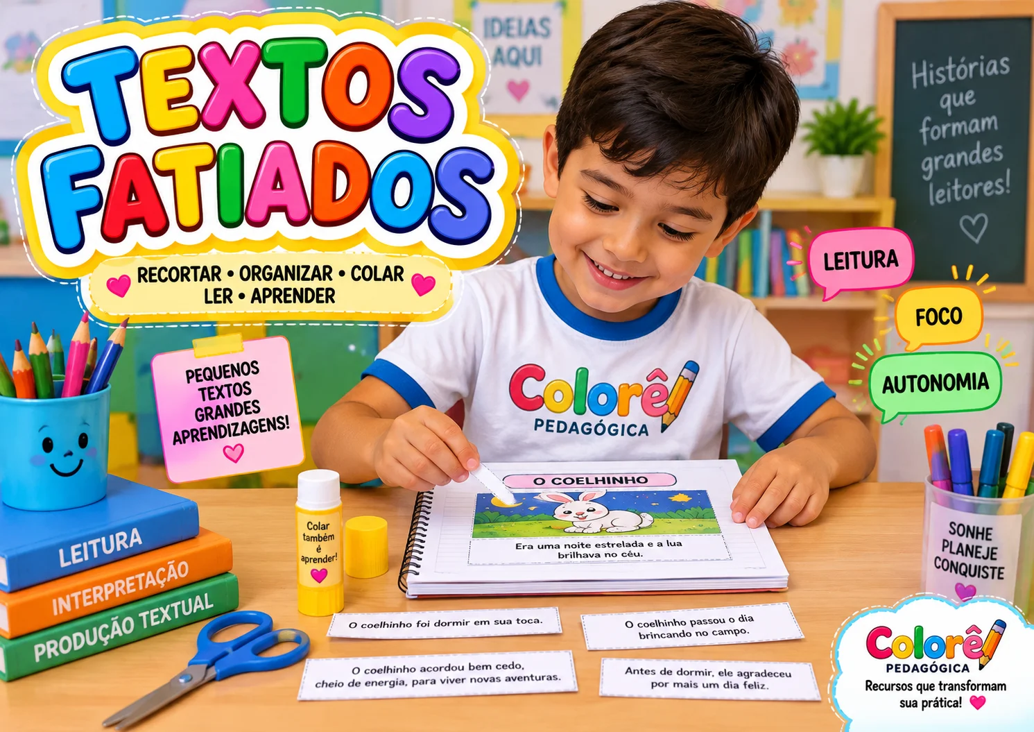 Alfabetização + 5 atividades + leitura + sequência textual + imprimir — Alfabetização para Todas as séries: Textos Fatiados…