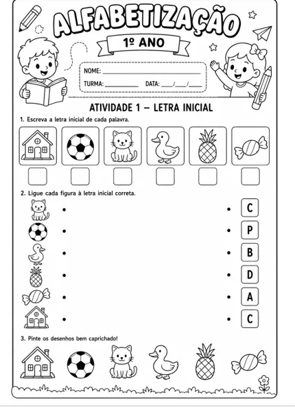 Alfabetização-Atividades de Leitura, Escrita e Consciência Fonológica — amostra 2: Apostila de Alfabetização – Letras,…