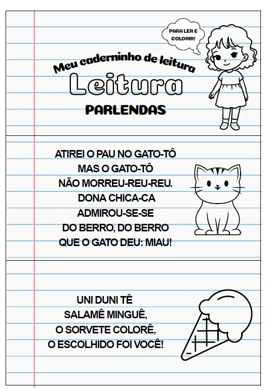 ALFABETIZAÇÃO – CADERNINHO DE LEITURA: PARLENDAS 🔤💛 — amostra 6: Ler, brincar com as palavras e desenvolver a fluência ao…