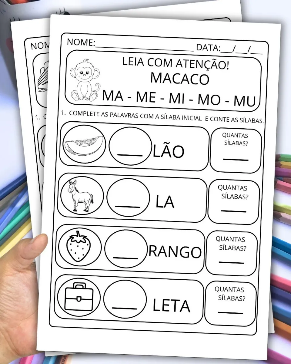 Alfabetização: Completando e Contando Sílabas para Educação Infantil e Anos Iniciais — amostra 2: Ideal para utilizar em…