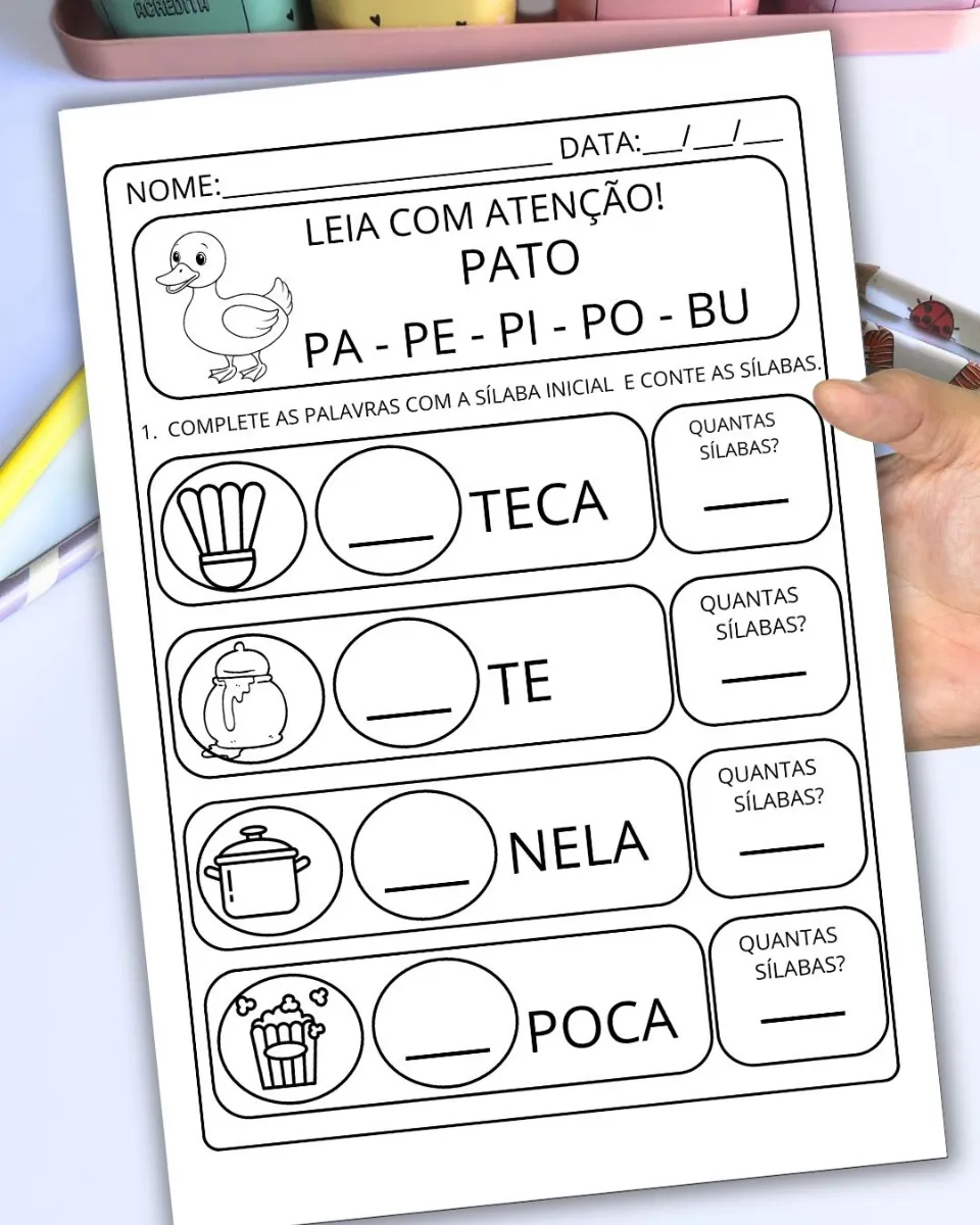 Alfabetização: Completando e Contando Sílabas para Educação Infantil e Anos Iniciais — amostra 3: Ideal para utilizar em…