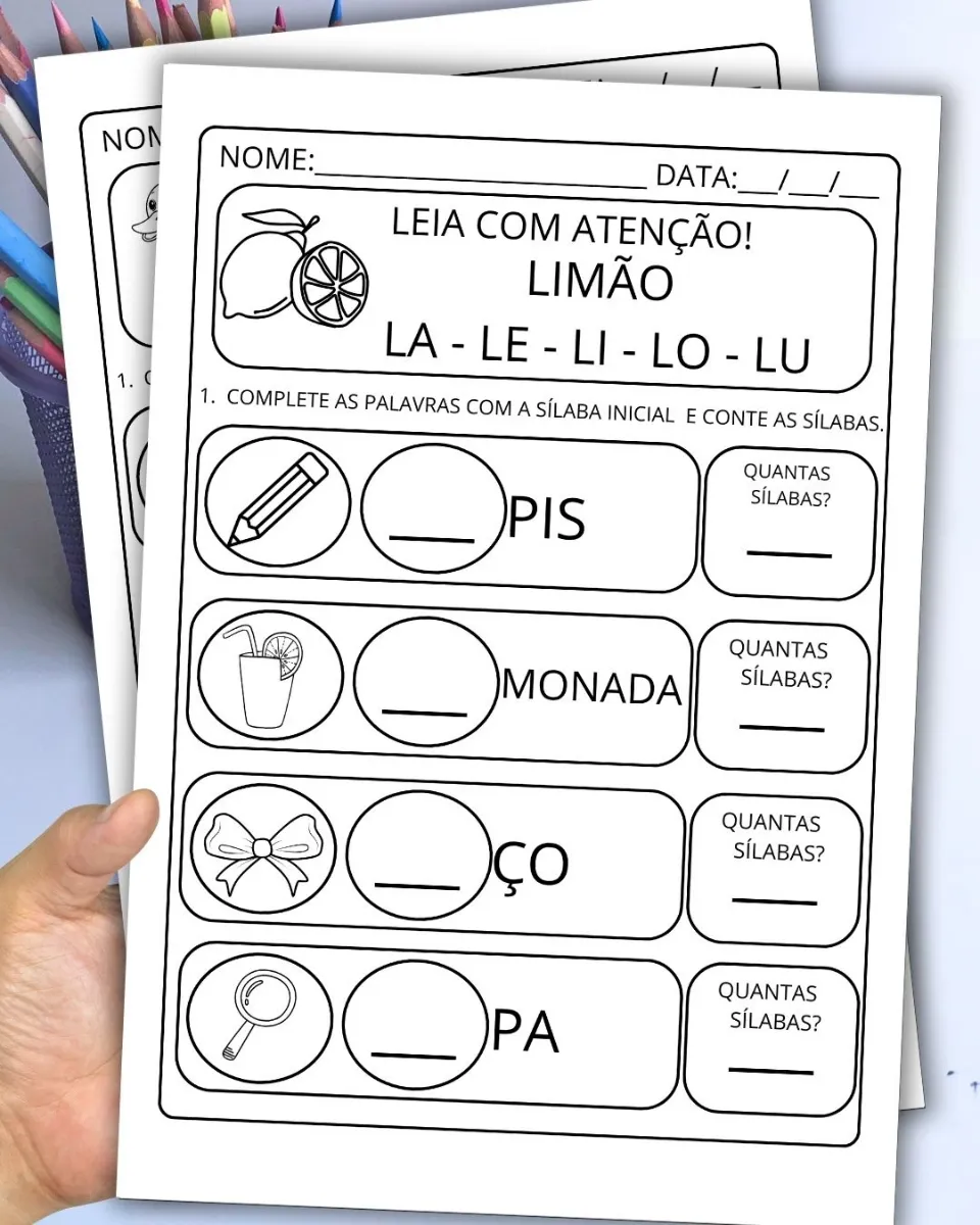 Alfabetização: Completando e Contando Sílabas para Educação Infantil e Anos Iniciais — amostra 4: Ideal para utilizar em…