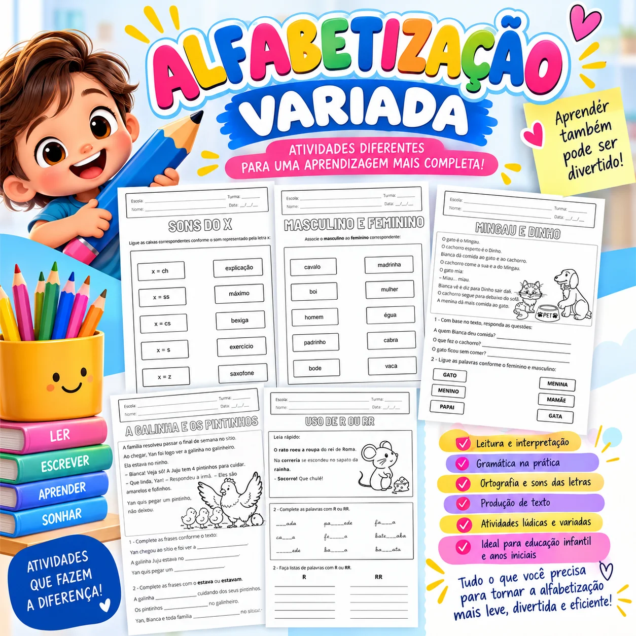 📚✏️ ALFABETIZAÇÃO VARIADA — ATIVIDADES PARA APRENDER DE VERDADE! — capa do material