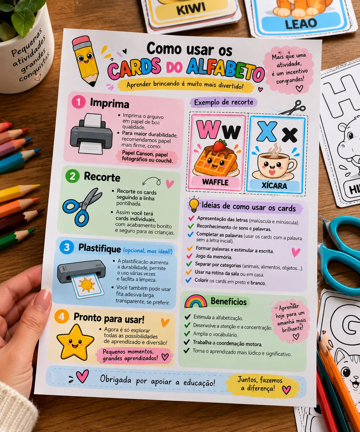 Alfabeto A a Z: Cards para alfabetização! — amostra 4: Arquivo digital em PDF, pronto para imprimir.