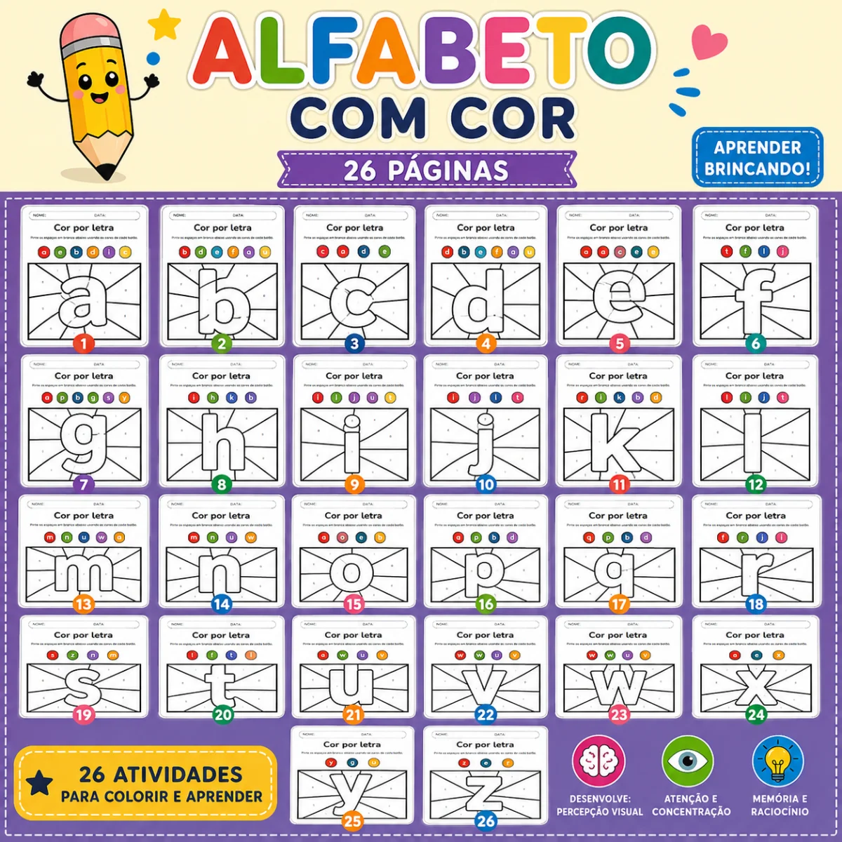 🌈🔤 ALFABETO COM COR – 26 ATIVIDADES ALFABETIZAÇÃO — capa do material