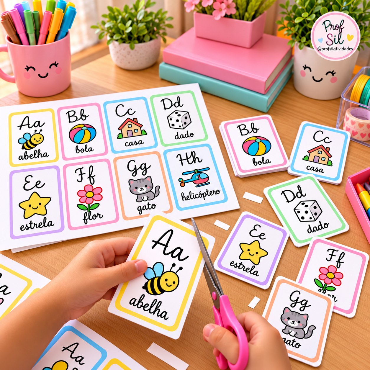 Alfabeto Cursivo Ilustrado de A a Z para Imprimir — amostra 2: Um único material, muitas possibilidades de aprendizagem!