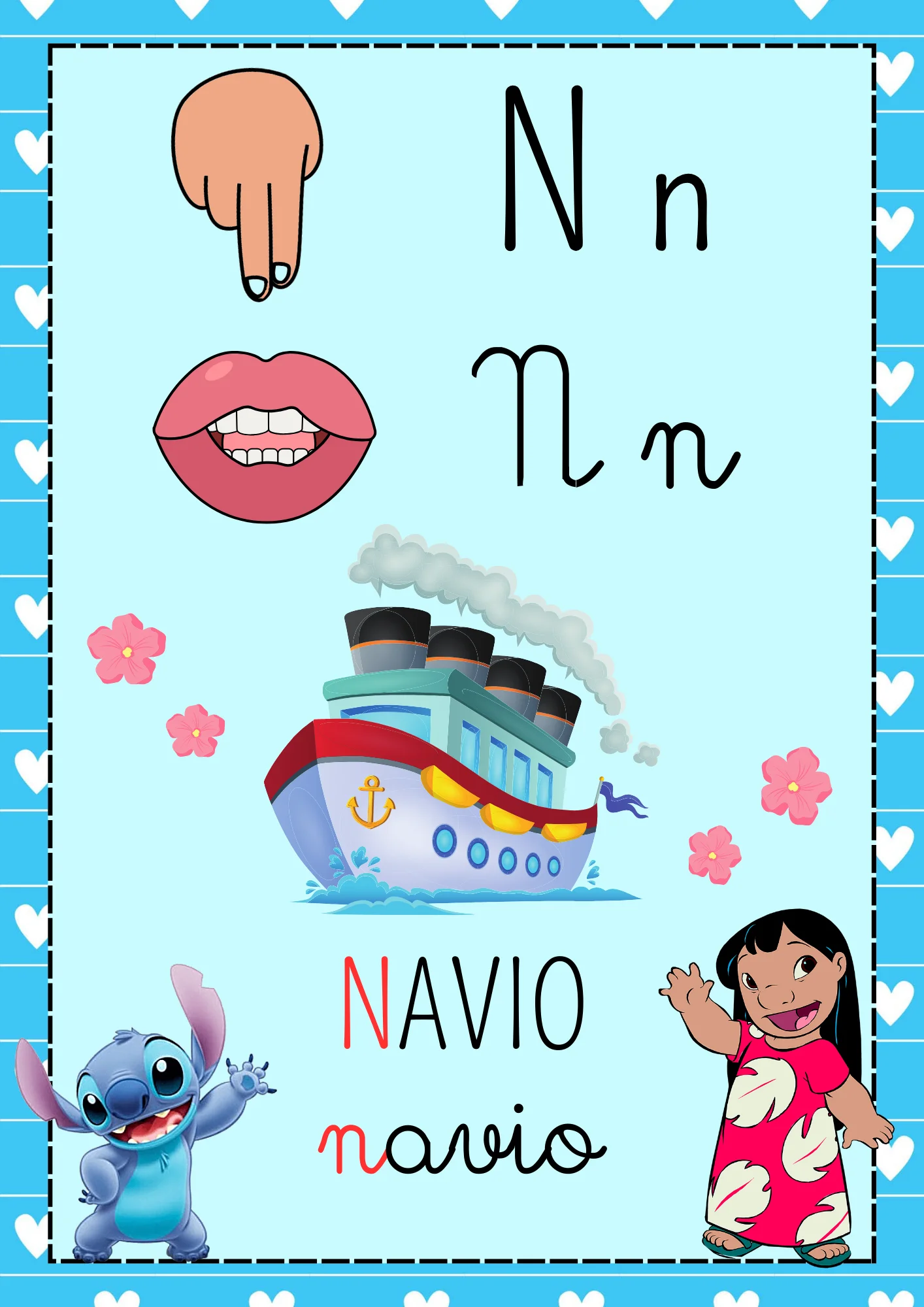Alfabeto de Parede Lilo e Stitch — amostra 1: Alfabeto de parede Lilo e Stitch com letras maiúsculas, minúsculas e palavras…