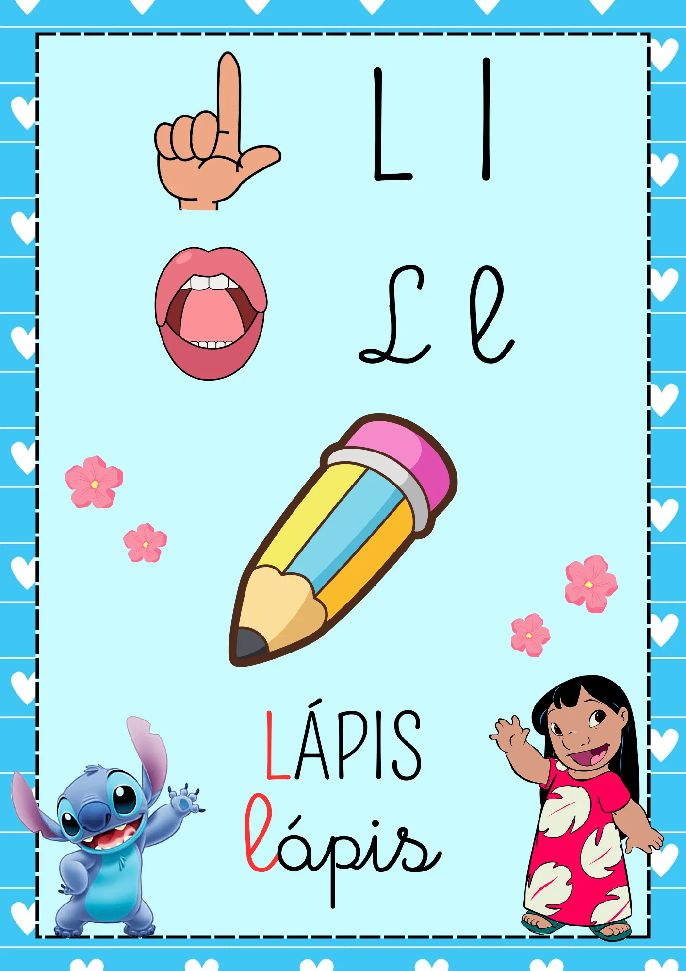 Alfabeto de Parede Lilo e Stitch — amostra 2: Alfabeto de parede Lilo e Stitch com letras maiúsculas, minúsculas e palavras…