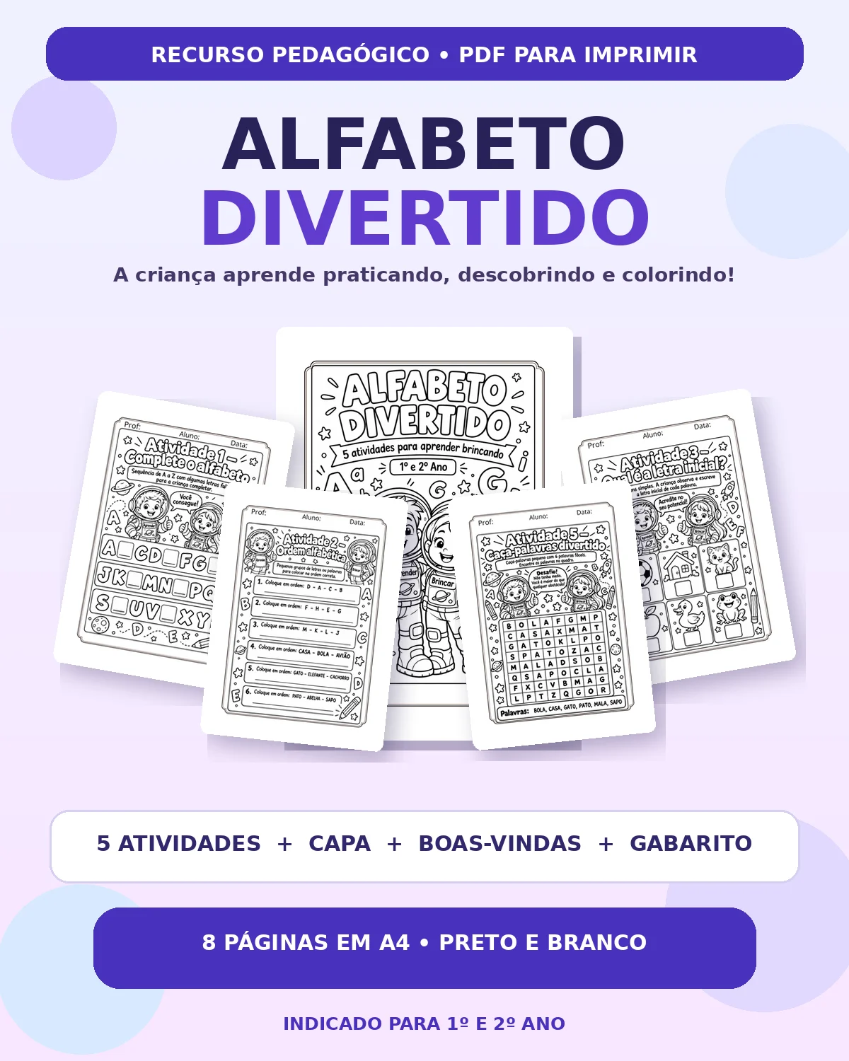 Alfabeto Divertido: Atividades para Educação Infantil e 1º Ano em PDF — amostra 2: Alfabetização divertida