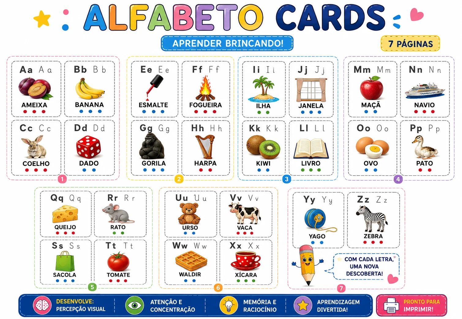 ALFABETO EM 7 CARDS - EDUCAÇÃO INFANTIL E ENSINO FUNDAMENTAL — capa do material