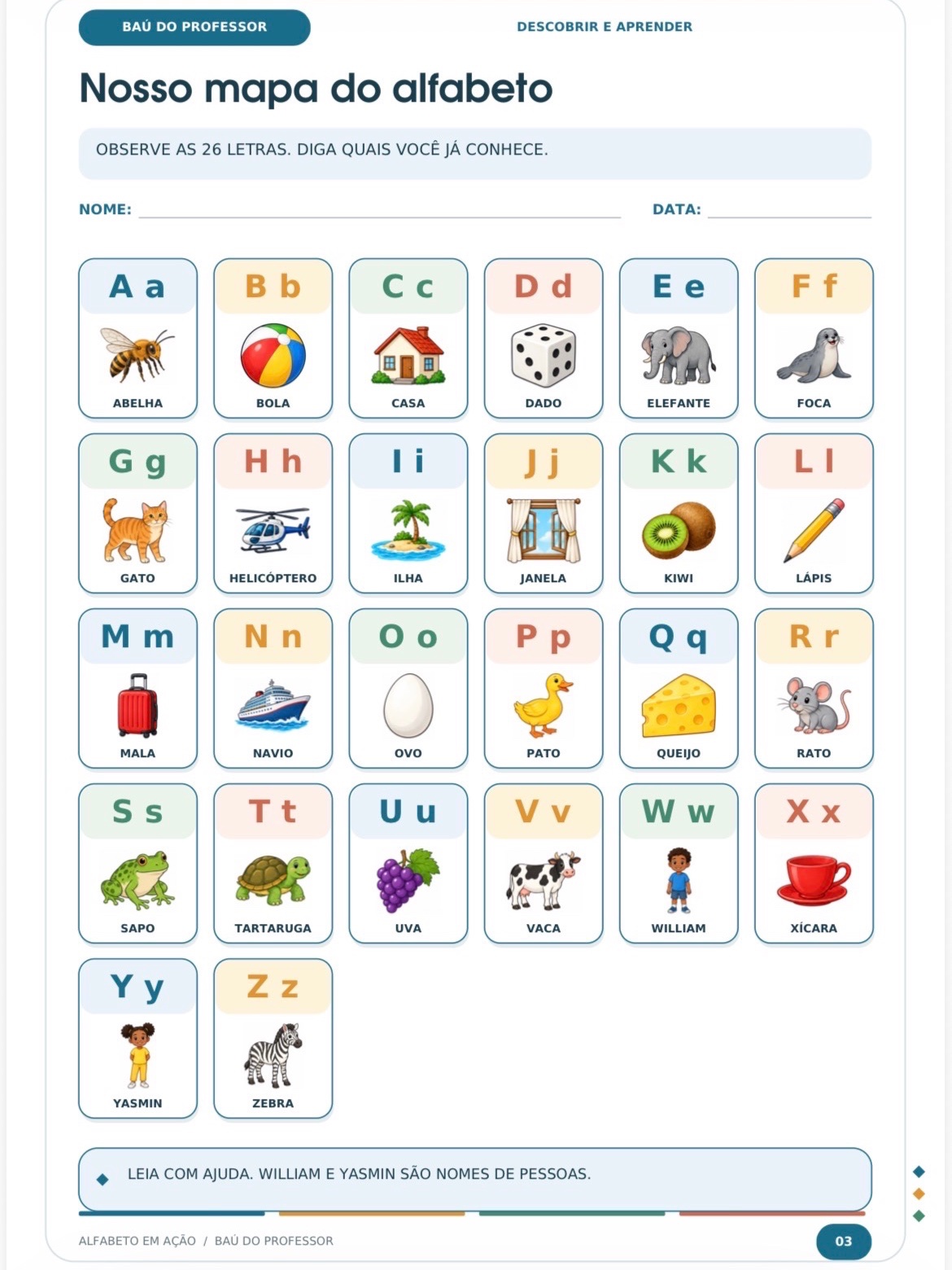 Alfabeto em Ação: Atividades de A a Z + Letras Móveis e Jogo — amostra 1: Uma aventura para descobrir as letras e começar a…