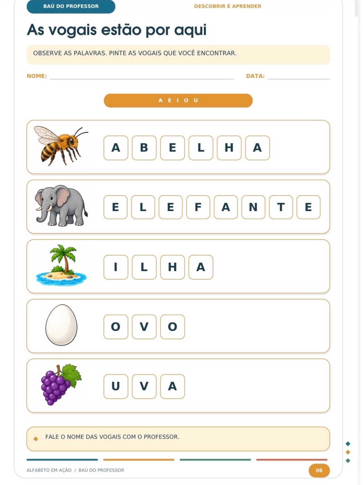 Alfabeto em Ação: Atividades de A a Z + Letras Móveis e Jogo — amostra 4: 45 páginas com atividades de A a Z, letras…