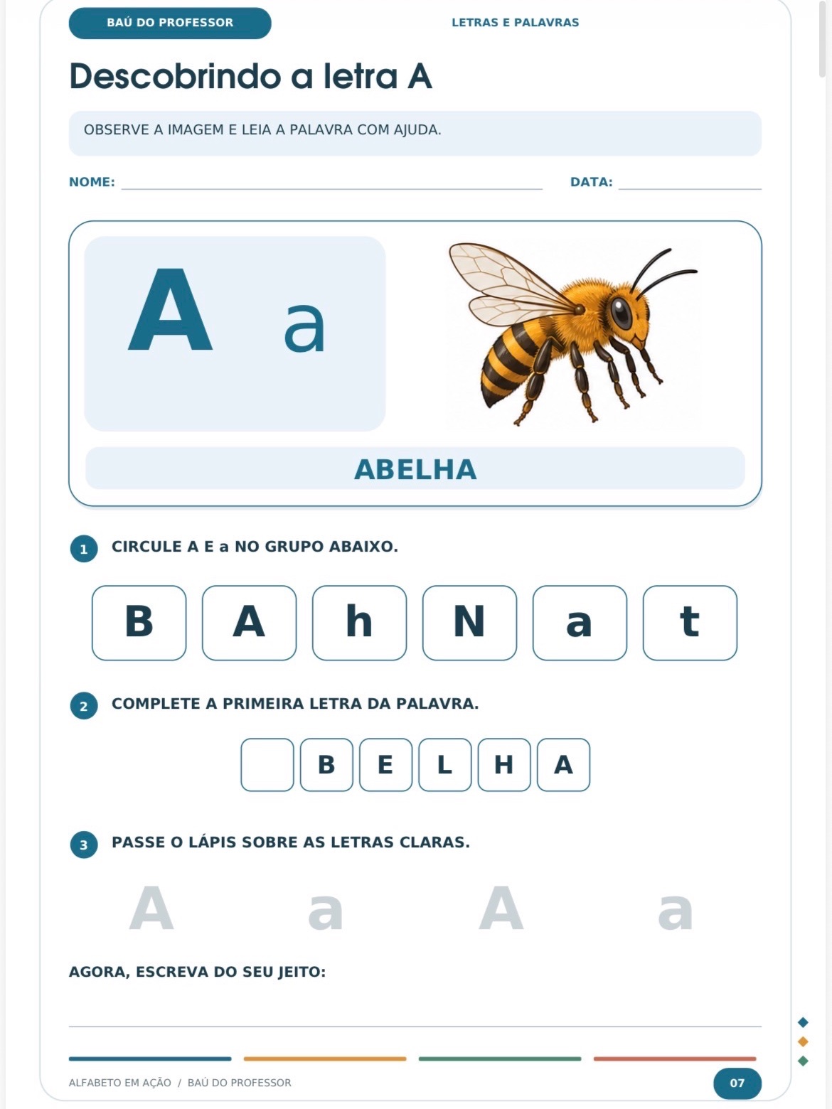 Alfabeto em Ação: Atividades de A a Z + Letras Móveis e Jogo — amostra 5: 45 páginas com atividades de A a Z, letras…