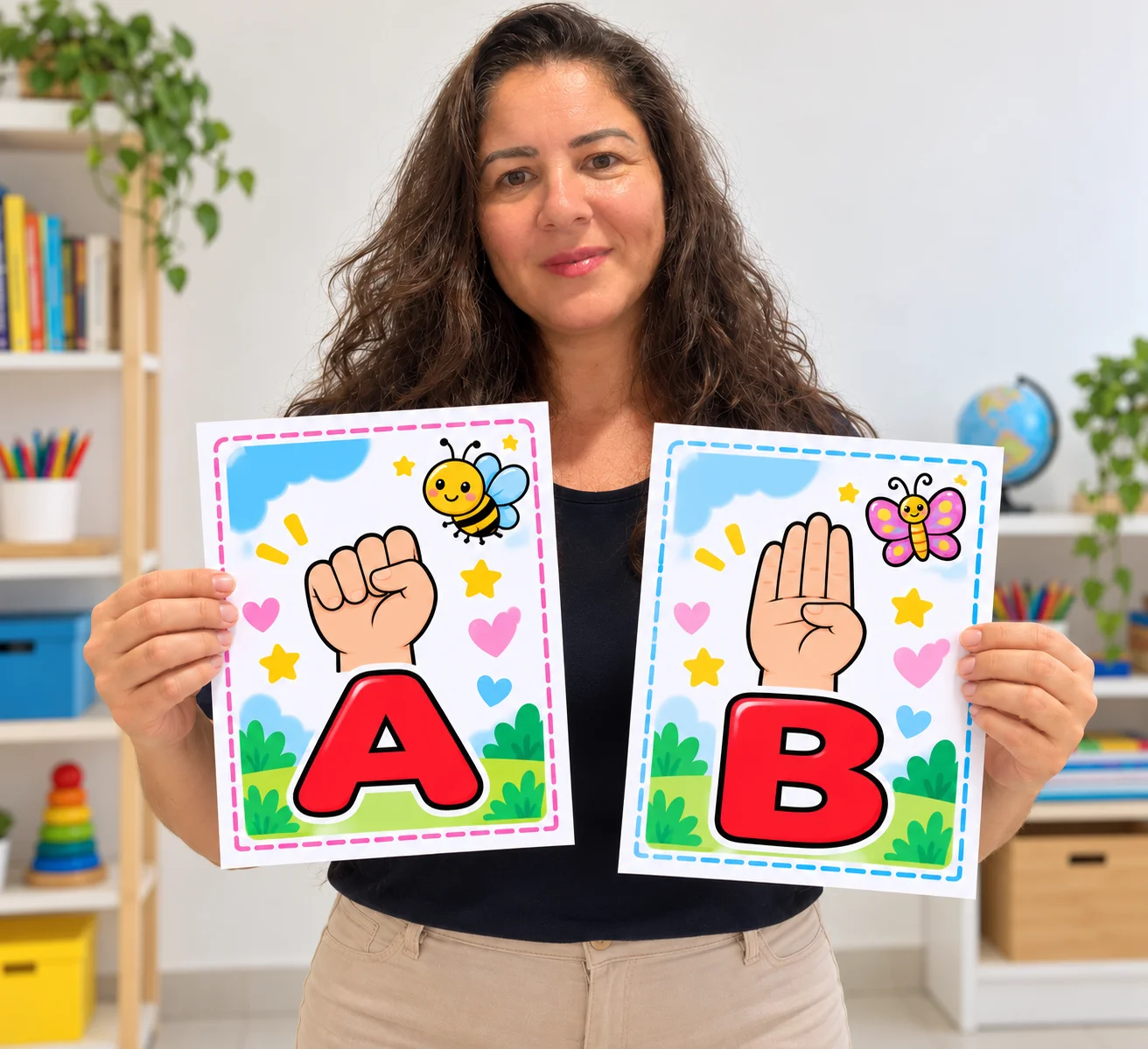 Alfabeto em Libras Ilustrado de A a Z – 26 Cartazes em PDF — amostra 1: Alfabeto em Libras Ilustrado de A a Z para Imprimir