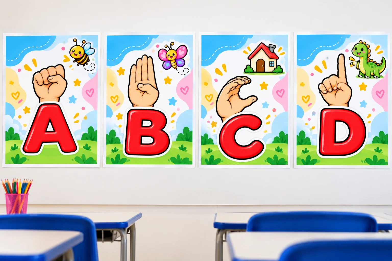 Alfabeto em Libras Ilustrado de A a Z – 26 Cartazes em PDF — amostra 4: Como utilizar?