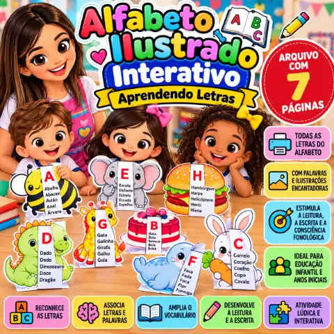Alfabeto Ilustrado Interativo – Aprendendo Letras Em PDF! — capa do material