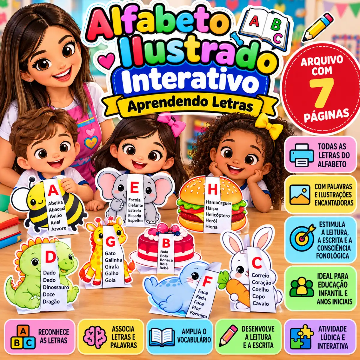 Alfabeto Ilustrado Interativo – Aprendendo Letras Em PDF! — Atividades para 1º ano: 🔤 Alfabeto Ilustrado Interativo com…