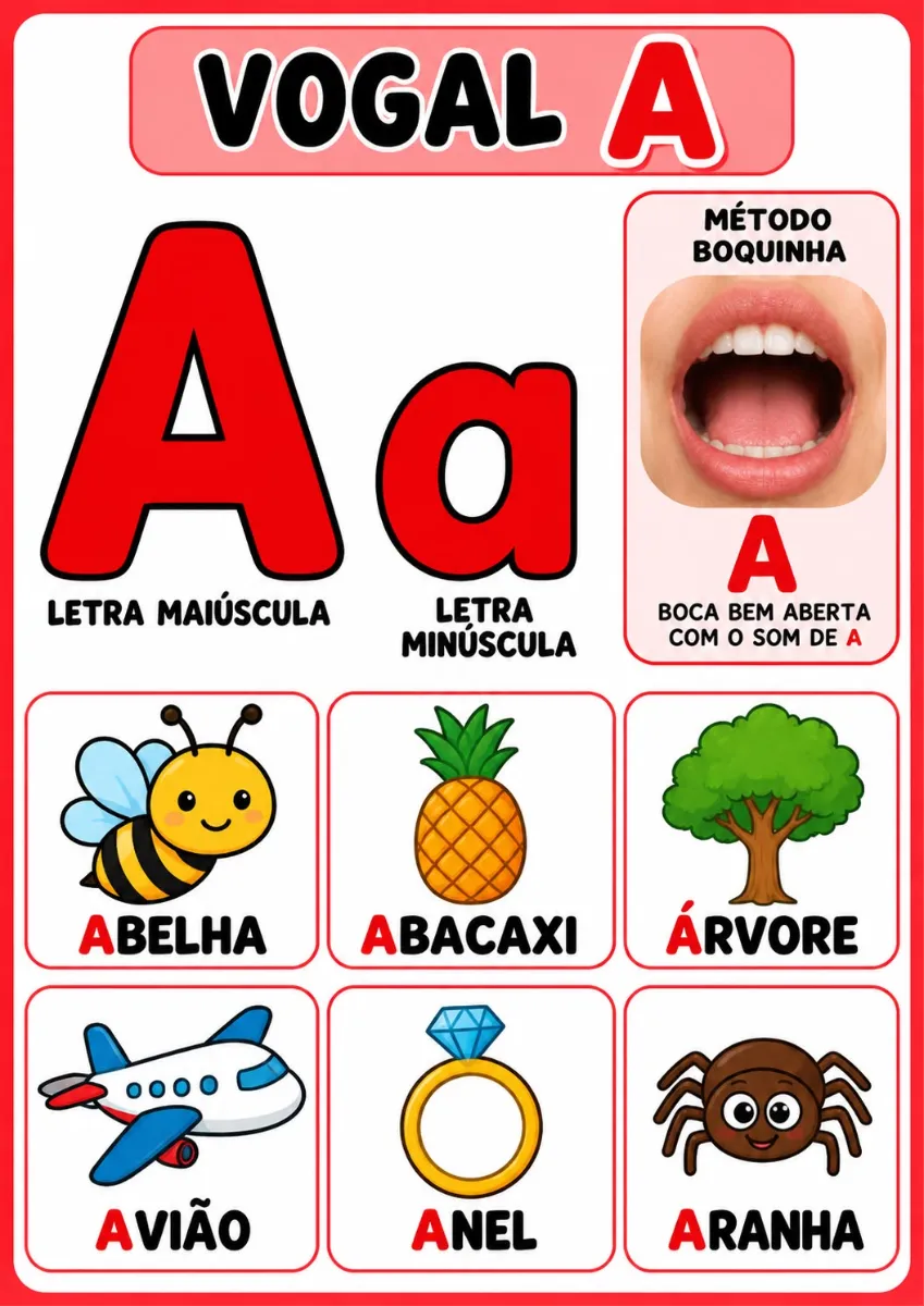 ALFABETO ILUSTRATIVO COM LETRAS, DESENHOS E BOQUINHAS. — Alfabetização para 1º ano: O alfabeto ilustrado é um recurso…