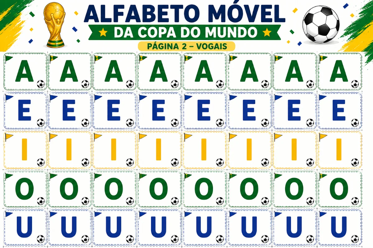 ALFABETO MÓVEL – COPA DO MUNDO, EDUCAÇÃO INFANTIL. — amostra 3: ALFABETO MÓVEL – COPA