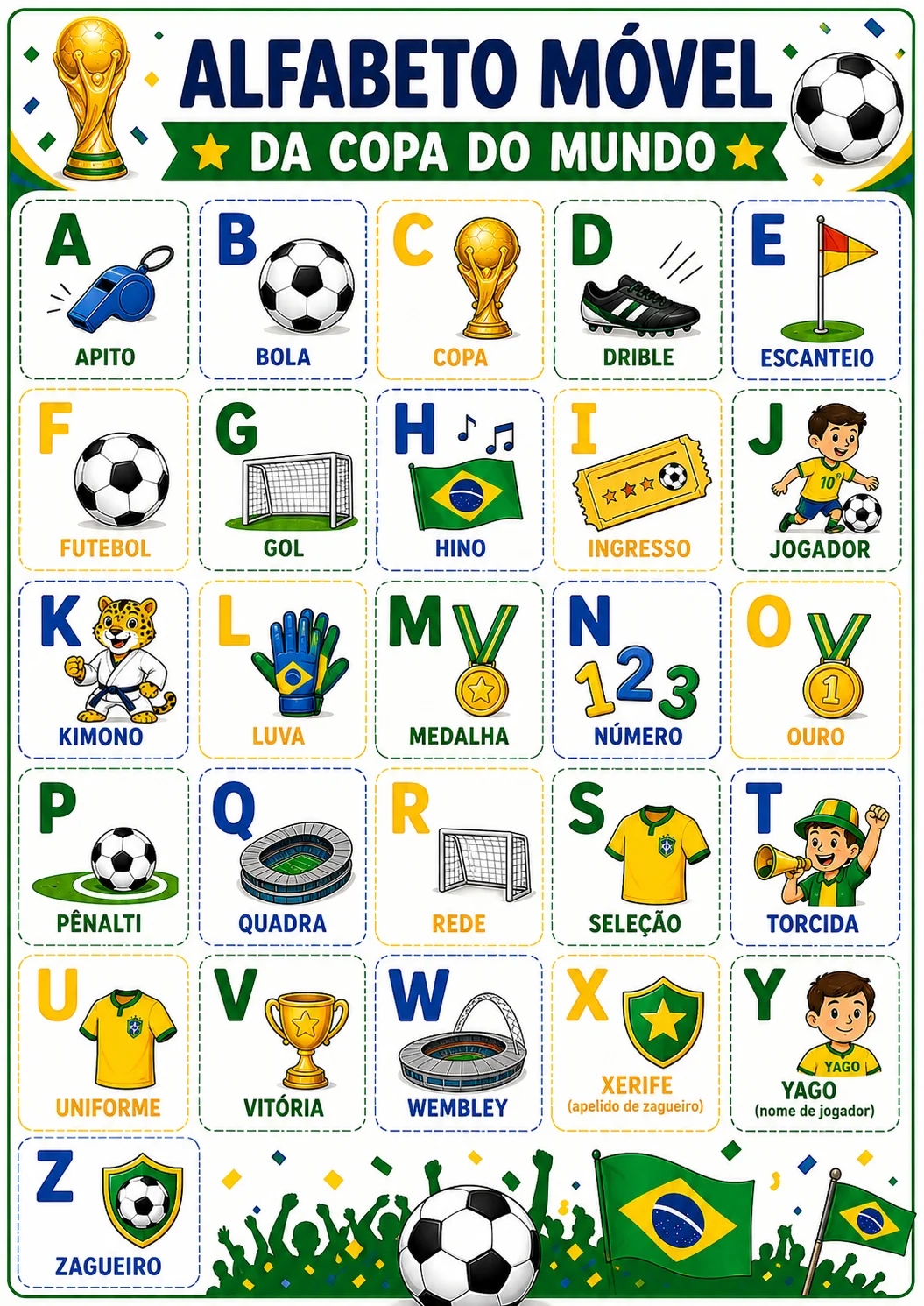 ALFABETO MÓVEL – COPA DO MUNDO, EDUCAÇÃO INFANTIL. — Alfabetização para Educação Infantil: ALFABETO MÓVEL – COPA