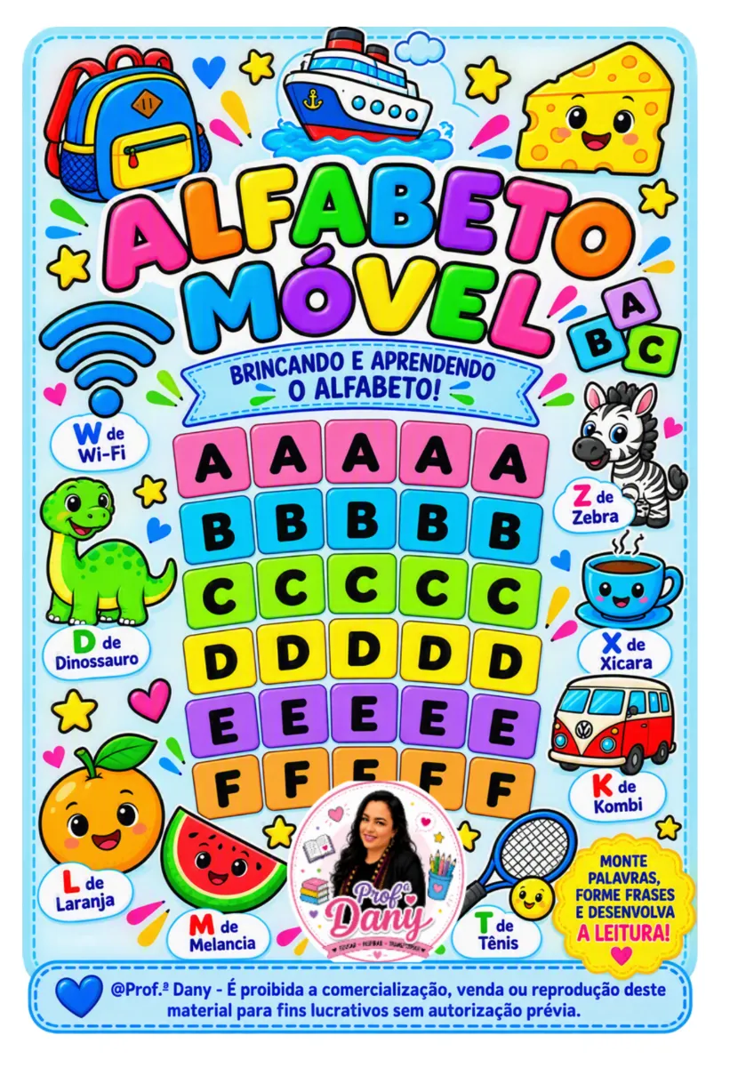 Alfabeto Móvel e Cards com Imagens para a Alfabetização — Atividades para Todas as séries: Arquivo digital composto por :5…